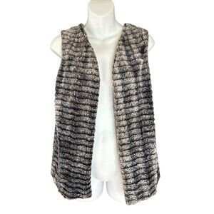 Weekend Love Faux Fur Vest Jacket Sz S Silver Gray Stripe Mob Wife Glam Eclectic